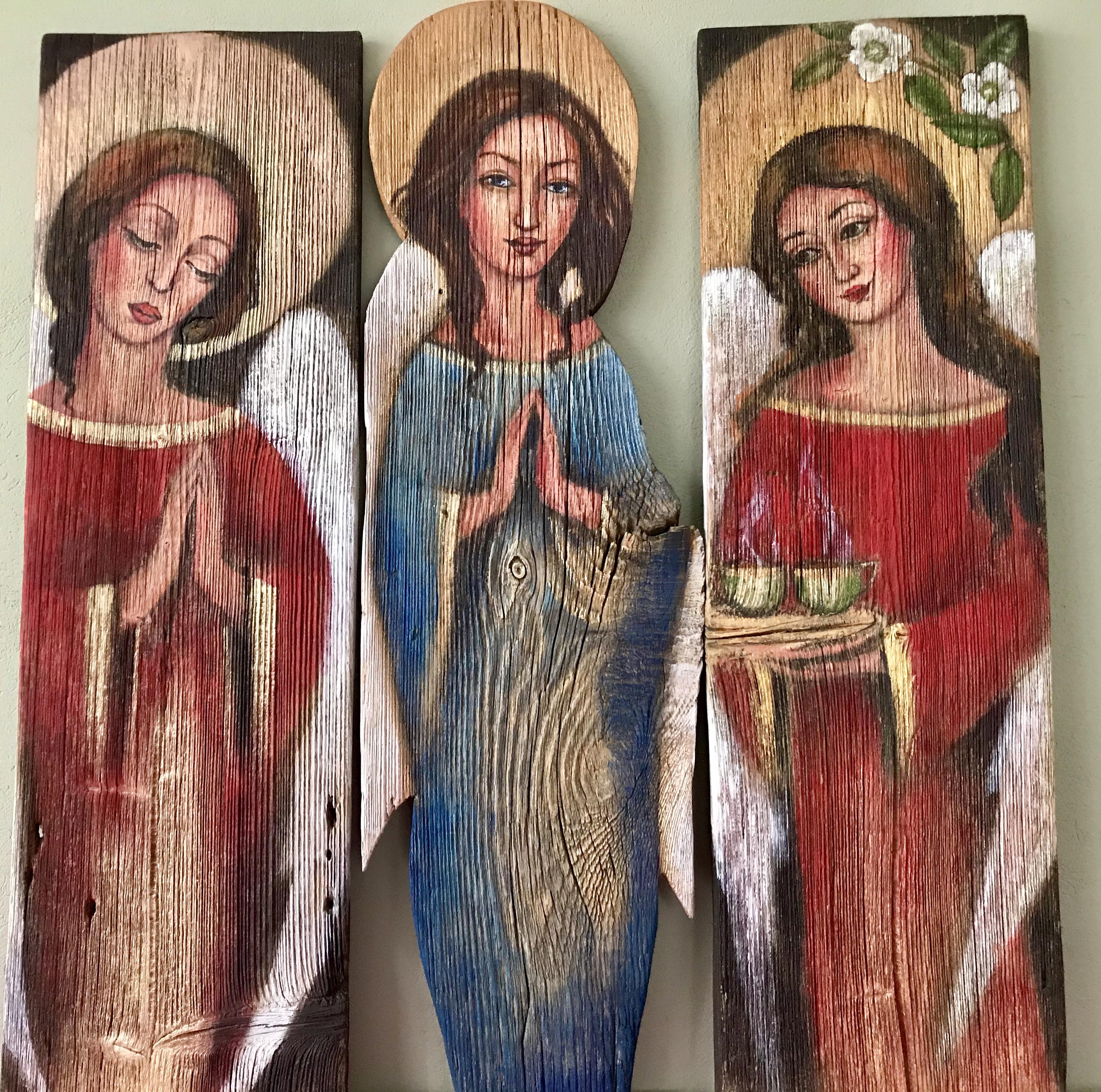 Ilustracja 3: Trzy anioły namalowane na desce.